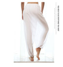 White Cinch-Bottom Loose yarn Mesh Yoga Pants High Waist Elastic Solid Black Dance Trousers Fitness