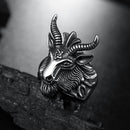 Punk Pentagram Satan Rams Stainless Steel Men Gothic Long Horn Zodiac Sheep Head Ring