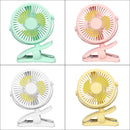 USB Charging Mini Electric Clip Table Fan 720 Degree Rotating 3 Gear Speeds Silent Cooling Fan with LED Night Light