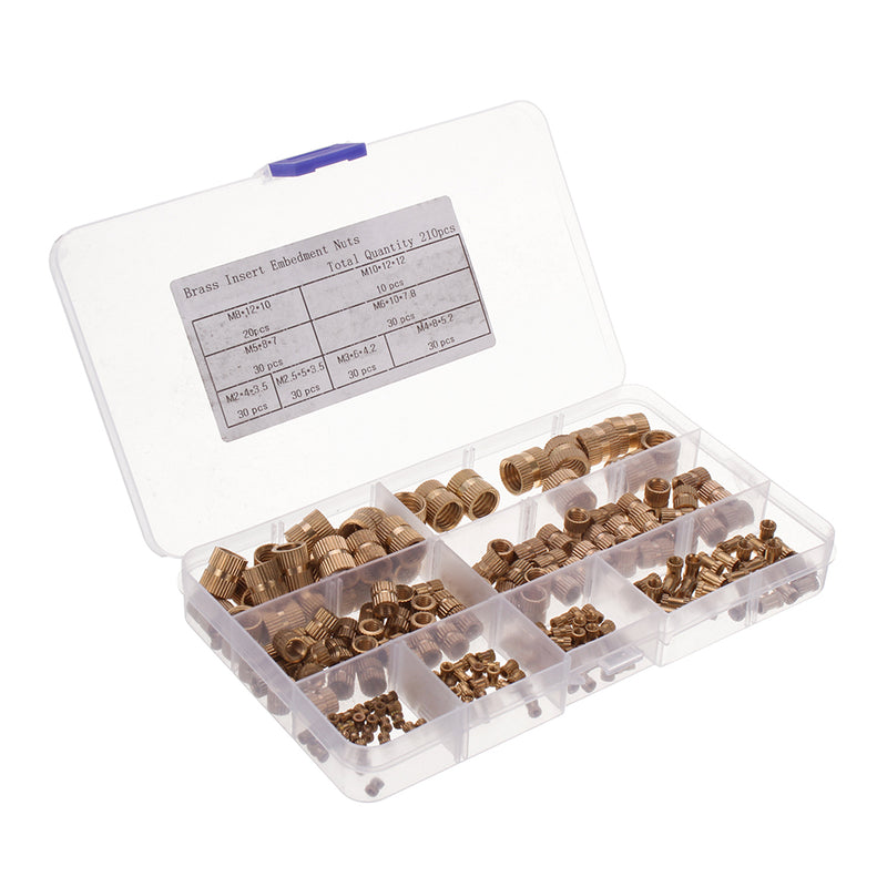 Suleve MXBN4 210pcs M2~M10 Metric Threaded Brass Knurl Nuts Round Insert Embedment Nut Assortment Set