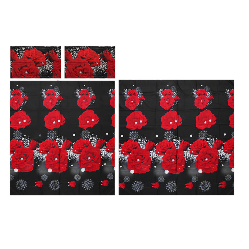 4 PCS 3D Rose Printed Duvet Quilt Cover Pillowcase Bed Sheet Bedding Sets For Queen Size