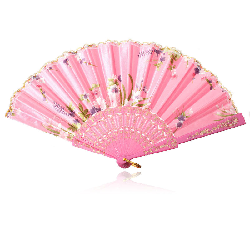 Chinese Japanese Lace Silk Folding Hand Held Dance Fan Flower Party Wedding Gift