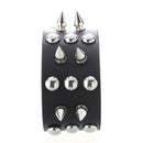 Metal leather men bracelet with Spikes Studded Black V7R7