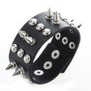 Metal leather men bracelet with Spikes Studded Black V7R7