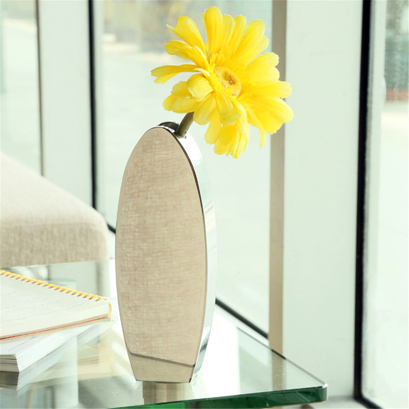Stainless Steel Oval Flower Vase Office Decor Kitchen Home Table Ornament Gift