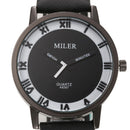 MILIER 8287 Fashion Unisex Male Female Leather Strap Lovers Quartz Wrist Watch