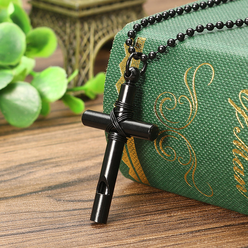 Cross Whistle Pendant Women Men Long Necklace Jewelry Couple Gifts