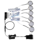 6pcs 2W LED Aluminum Round Ultra Thin Cabinet Colset Night Light Kit with DC12V Power Supply