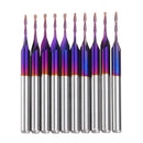 Drillpro 10pcs 3.175mm Shank Blue Coated Spiral Ball Nose End Mill 0.8-3.175mm CNC Milling Cutter