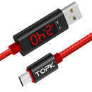 TOPK D-Line1 2.4A QC3.0 Voltage Current Display Micro USB Fast Charging Data Cable 1M For Phone Tablet