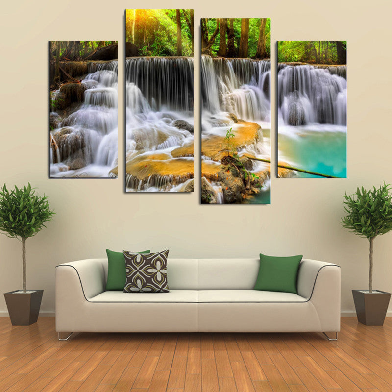 4Pcs Waterfall Combination Painting Printed On Canvas Frameless Drawing Home Decoration Paper Art