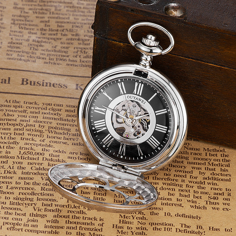 OUYAWEI P08 Classic Mechanical Pocket Watches Roman Numeraals Dial Men Retro Pendant Pocket Watch
