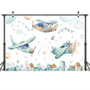 5x3FT 7x5FT 9x6FT Cartoon Cloud Sky Plane Town Photography Backdrop Background Studio Prop - 0.9x1.5m