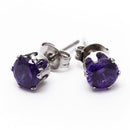 Pair Earrings Stud Zircon Brilliant Violet 5MM Party Dating Q8E4