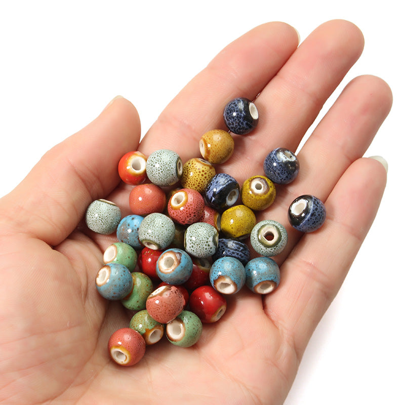 Retro Style 5Pcs 10mm Flower Glaze Beads Round DIY Spacer Loose Beads