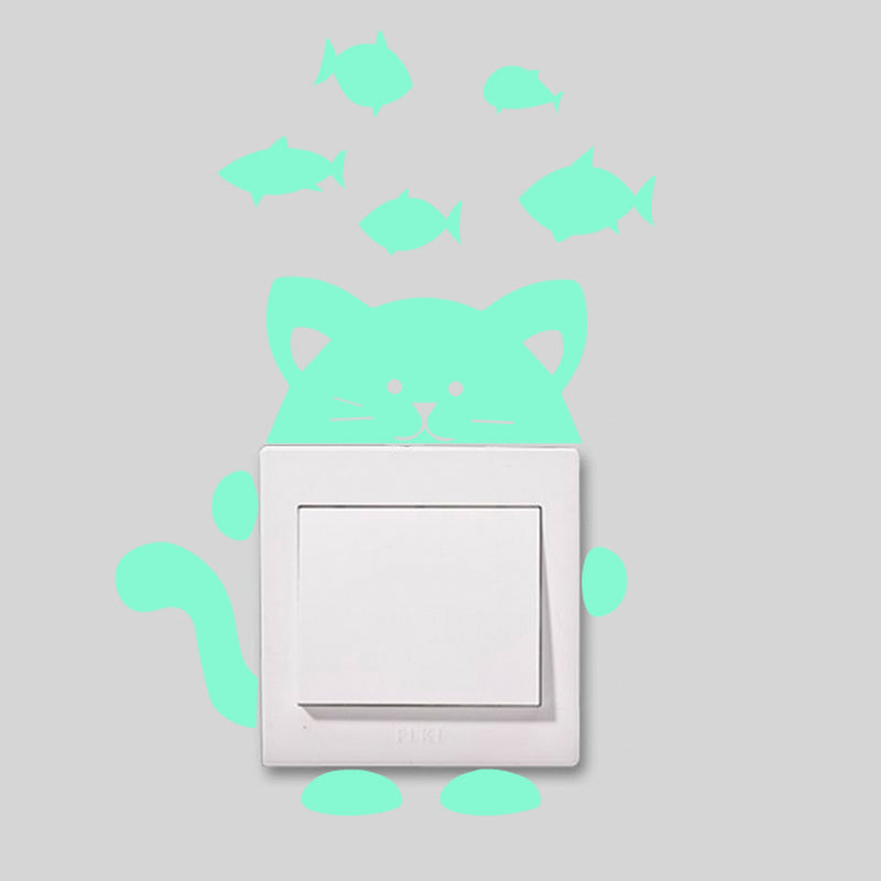 Honana DX-139 Fluorescent Glow Cat Thinking Fish Switch Wall Sticker Home Bedroom Decor