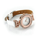 Rhinestone White Color Leather Strap Quartz Bracelet Watch for Women P2O9