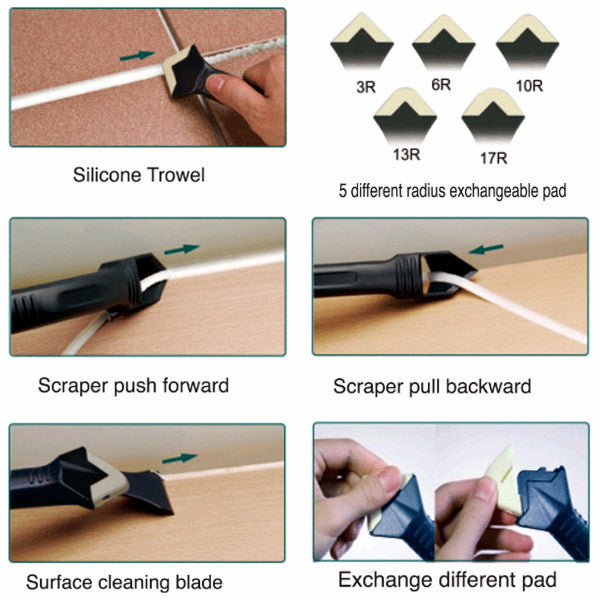 3Pcs Silicone Scraper Caulking Grouting Sealant Finishing Cleaning Tool Kit