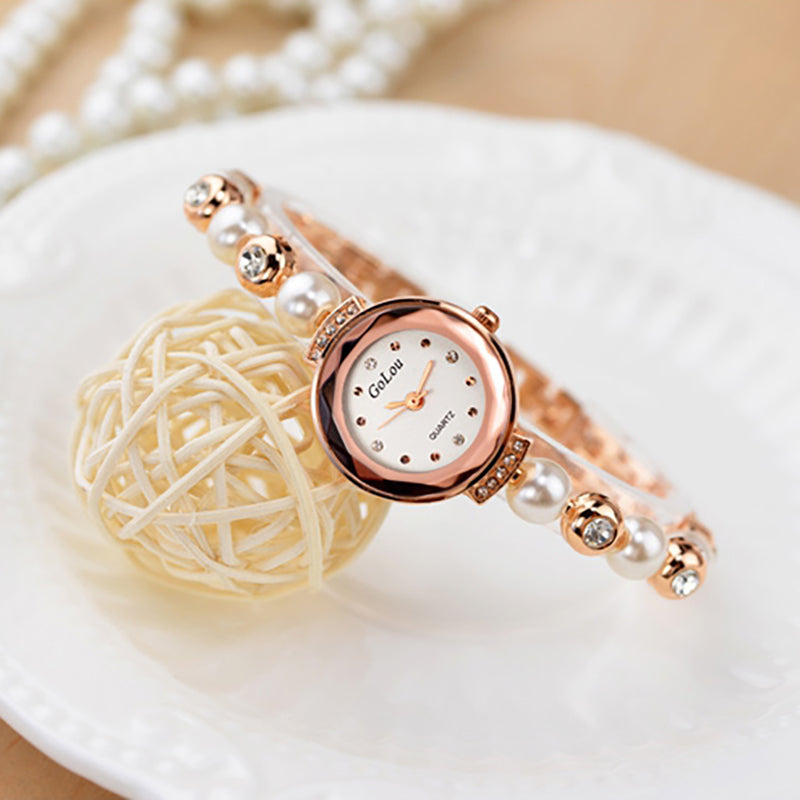 Fashion Diamond Elegant Pearl Lady Bracelet Watch Women Quartz Watch