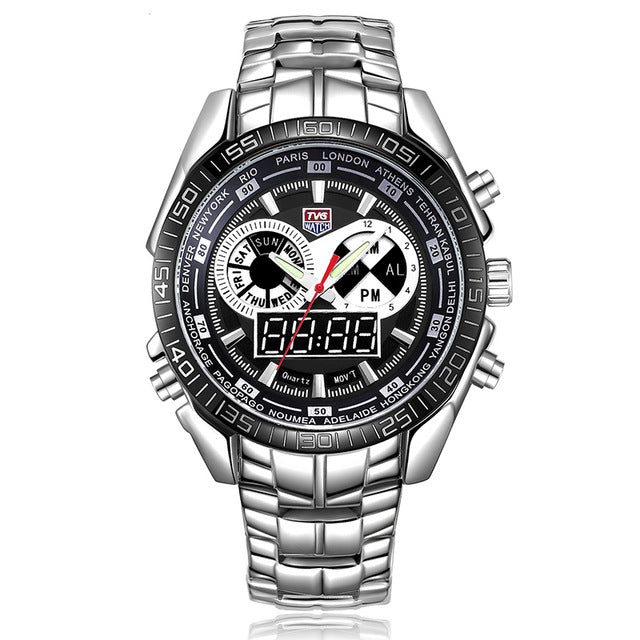 TVG 468 Men Luxury Steel Band Date Luminous Display Fashion Sport Dual Disaplay Digital Watch