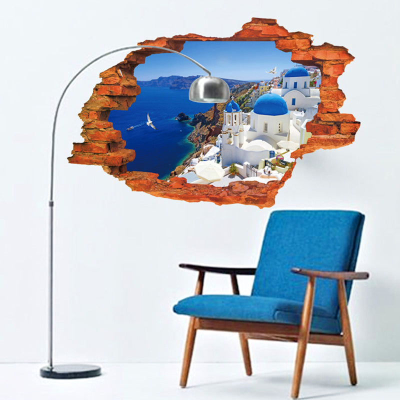 Miico Creative 3D Aegean Sea Broken Wall Removable Home Room Decorative Wall Door Decor Sticker