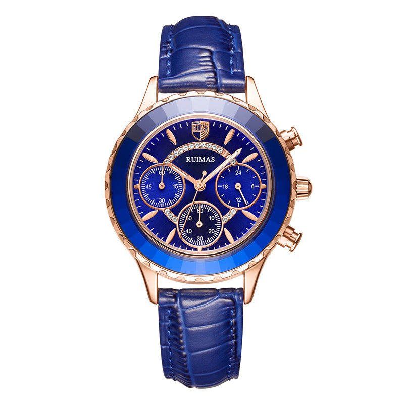 RUIMAS 592 Fashion Women Watch Waterproof Chronograph Leather Strap Light Luxury Quartz Watch