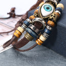 Multilayer Beaded Bracelet Eyeball Hand Woven Artificial Leather Bracelet for Women Men