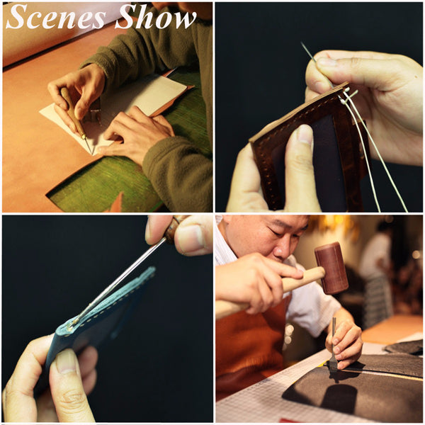 6pcs Wood Handle Leather Craft Tool Kit Leather Hand Sewing Tool Punch Cutter DIY Set