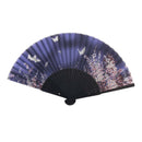 Japanese Silk Handheld Fan, Blue Small Flowers with Butterflies