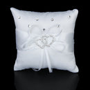 White Double Heart Rhinestone Ring Pillow Wedding Ring Bearer Cushion 10*10
