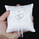 White Double Heart Rhinestone Ring Pillow Wedding Ring Bearer Cushion 10*10
