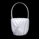 white Satin Wedding flower girl basket Crystal Rhinestone Decor F8Z3