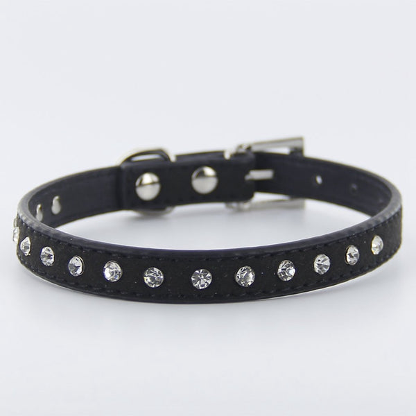 Pet Dog Cat Leatherette Crystal Rhinestone Collar Size XS - Black