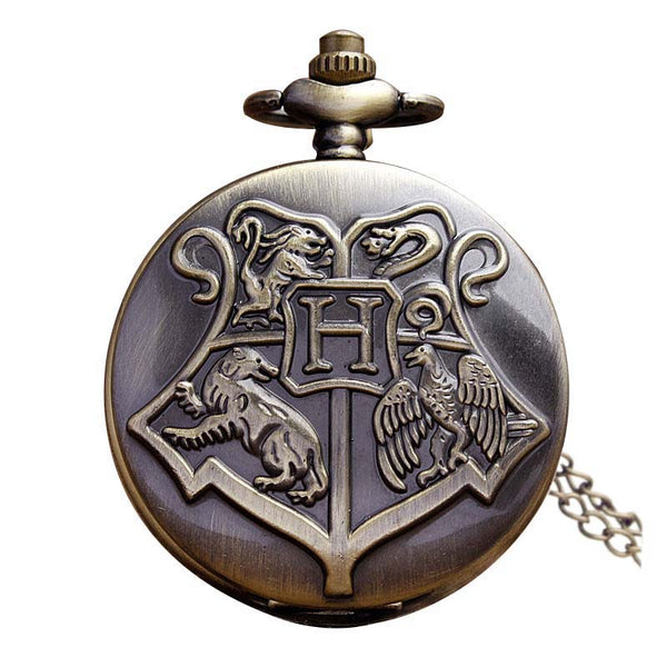 DEFFRUN Vintage Harry Potter Hogwarts Pocket Watch Four Animals H Letter Pattern Quartz Pocket Watch