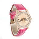 Round Watch Bracelet Bracelet Quartz Strap Pink PU Leather Diamond for Wome Z1R6