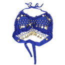 Sexy Lace Pleated Chiffon Coins Belly Dance Bra Top Costume (Dark Blue)
