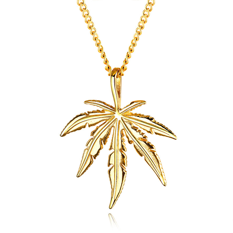 Creative Tree Hemp Maple Leaf Pendant Titanium Steel Male Necklace