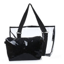 Set 2PCS Women's Handbag Tote Shoulder Bag Transparent PVC Black Fashion B2U5