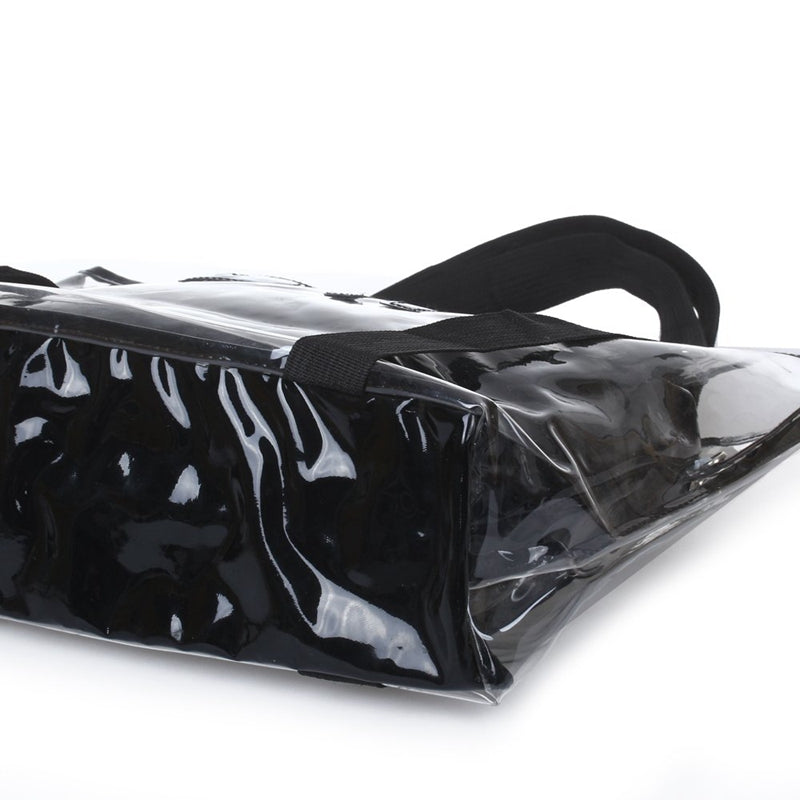 Set 2PCS Women's Handbag Tote Shoulder Bag Transparent PVC Black Fashion B2U5