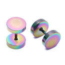 Pair Men's Titanium Steel Barbell Stud Earrings Gothic Rainbow 8mm