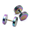 Pair Men's Titanium Steel Barbell Stud Earrings Gothic Rainbow 8mm