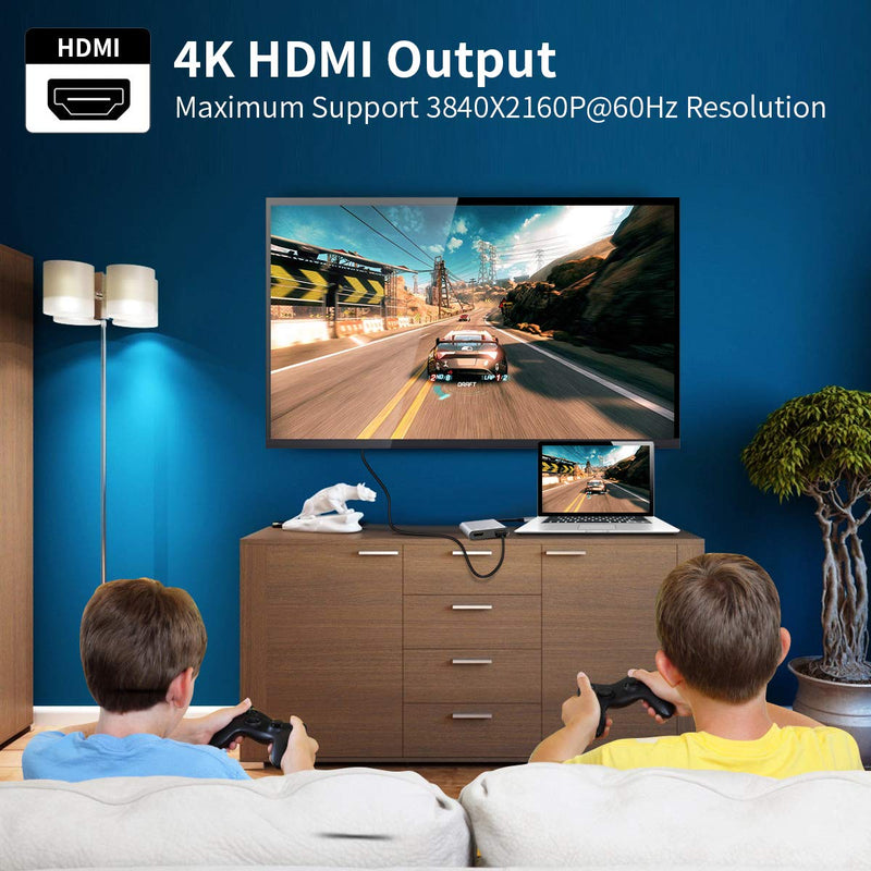 Bakeey USB-C Type-C DisplayPort Adapter Converter With Dual 4K HD Display Ports + 1 * USB 3.0 + 1 * 60W PD Charging Port For Smart Phone Tablet iPad Pro 2018 Laptop MacBook