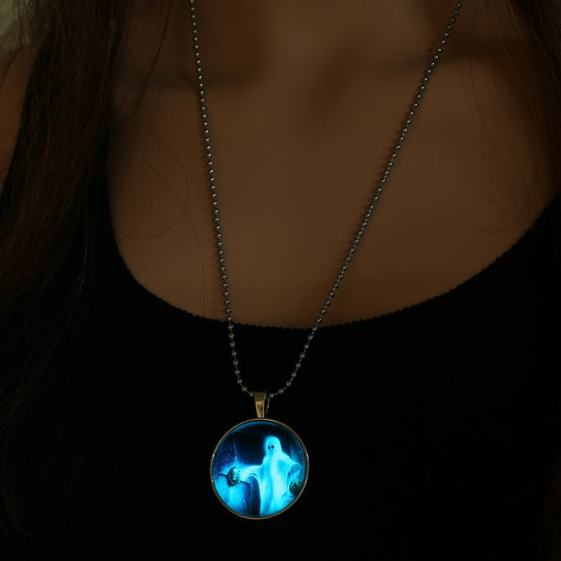 Halloween Jewelry Glowing Black Animal Magic Pendant Stainless Steel Chain Necklace