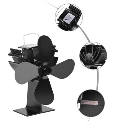 Eco Friendly 4-Blade Heat Powered Stove Fan for Wood/Log Burner/Fireplace 203CFM Thermal Power Fan