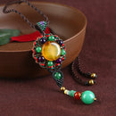 Ethnic Weaving Sweater Necklace Retro Agate Long Style Necklace For Women