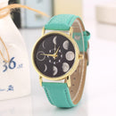 Solar Moon Phase Lunar Eclipse Unisex Watch Leather Strap Quartz Watch for Women Men