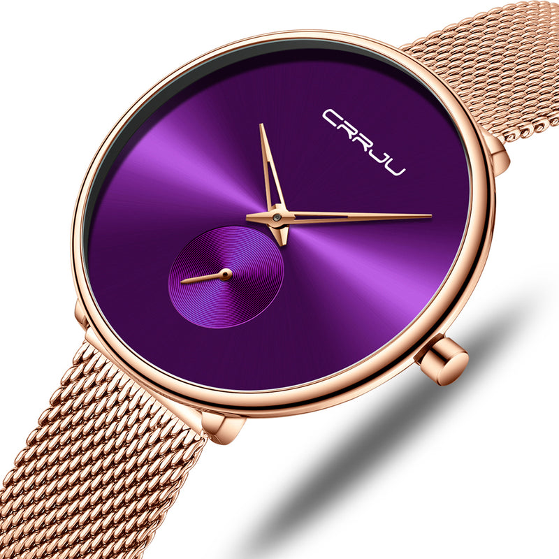 CRRJU 2165 Fashion Full Steel Strap Casual Simple Dial Luxury Women Quartz Watch
