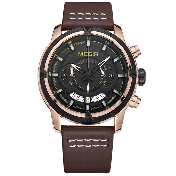 MEGIR 2047 Male Multifunction Chronograph Luminous Fashion Casual Men Quartz Watch