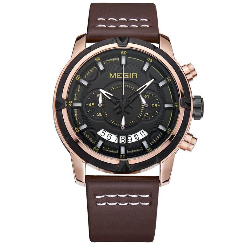 MEGIR 2047 Male Multifunction Chronograph Luminous Fashion Casual Men Quartz Watch