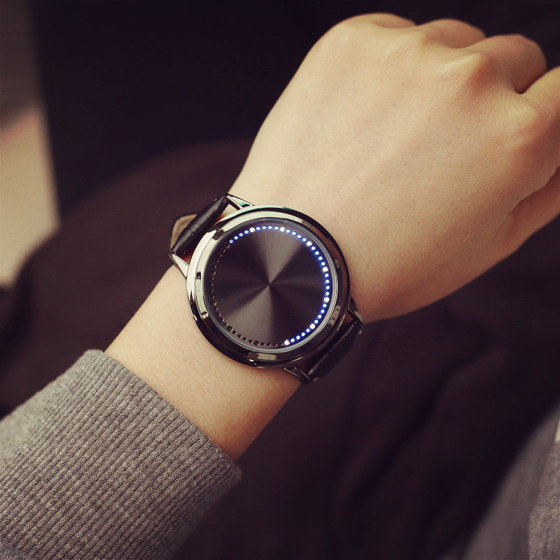 Touch Screen LED Waterproof Personality Tree Shaped Dial Leather Strap Lover Men Women Watch